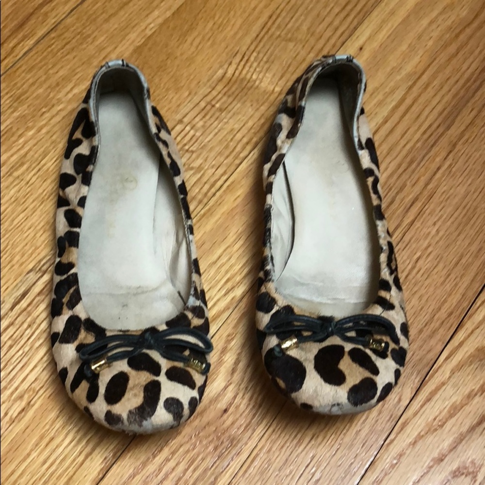 Leopard print genuine leather ballet flats